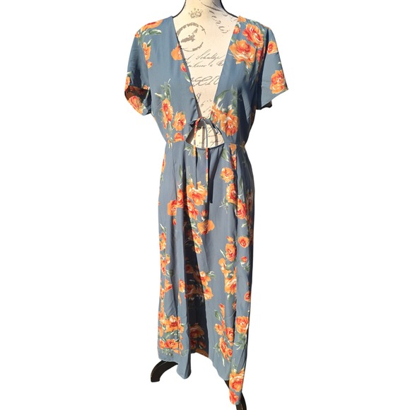 Lulus 19G Best Day of My Life Dusty Sage Floral‎ Print Midi Dress Tie Front XL - Picture 3 of 12